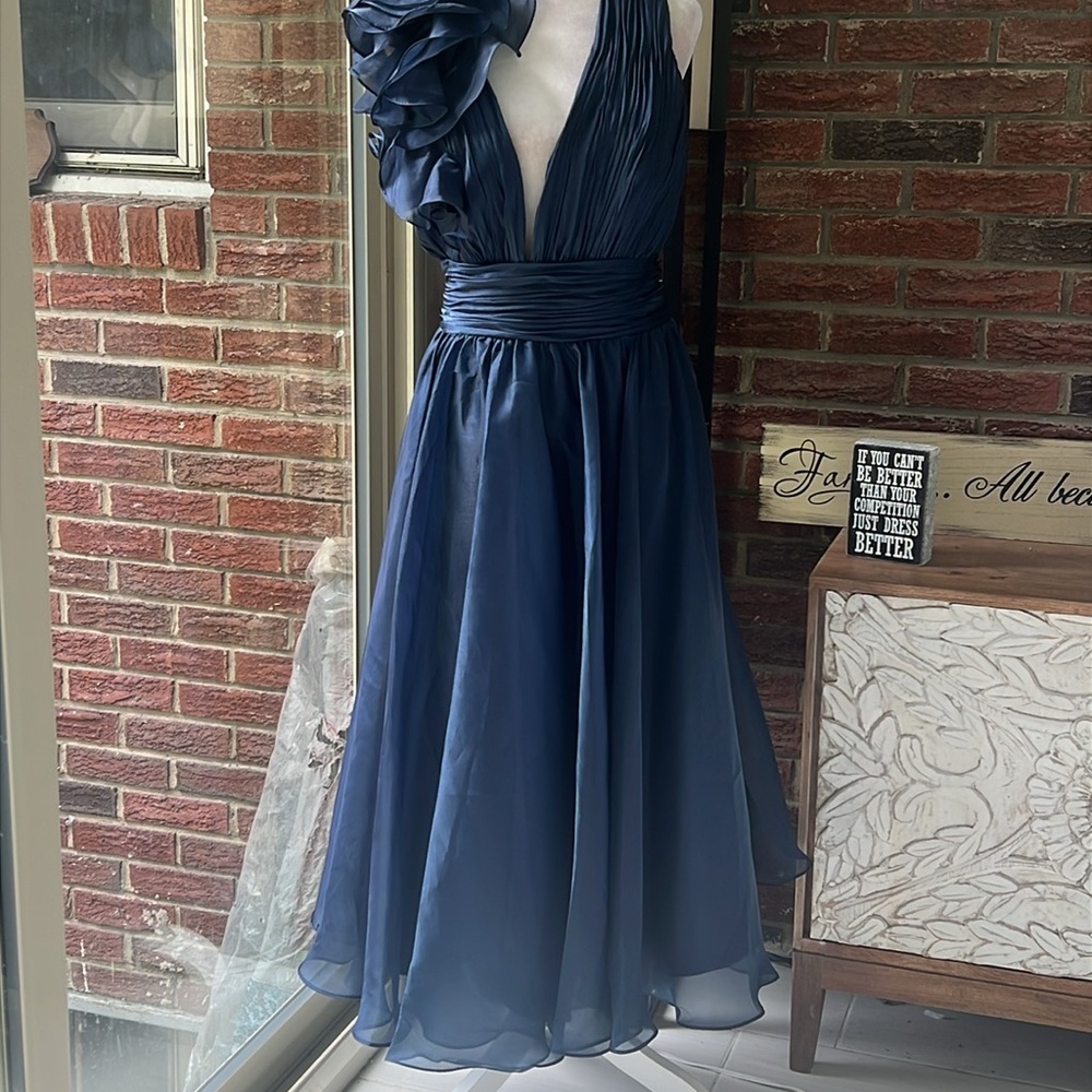 MAC DUGGAL 49494 Sleeveless Chiffon A-Line Tea Length Cocktail Dress Size 14 NWT - Picture 4 of 6